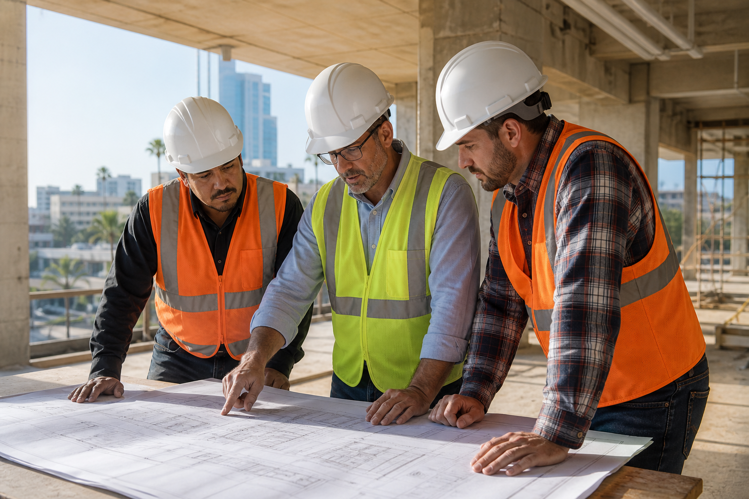 Contractors reviewing plans